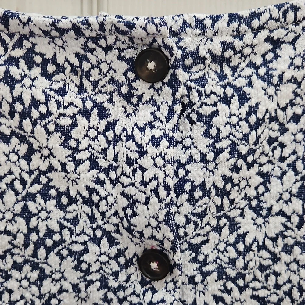 Madewell Blue Embossed Floral Square Neck Top Sz M